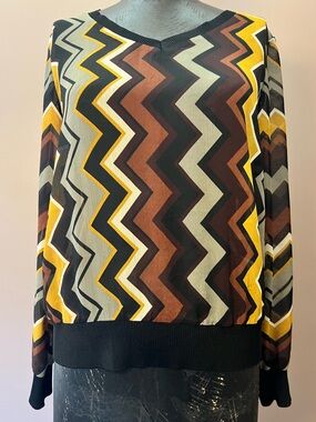 Missoni x Target 20th Anniv. Black & Brown Zig-Zag Chevron Sheer Sweater Small